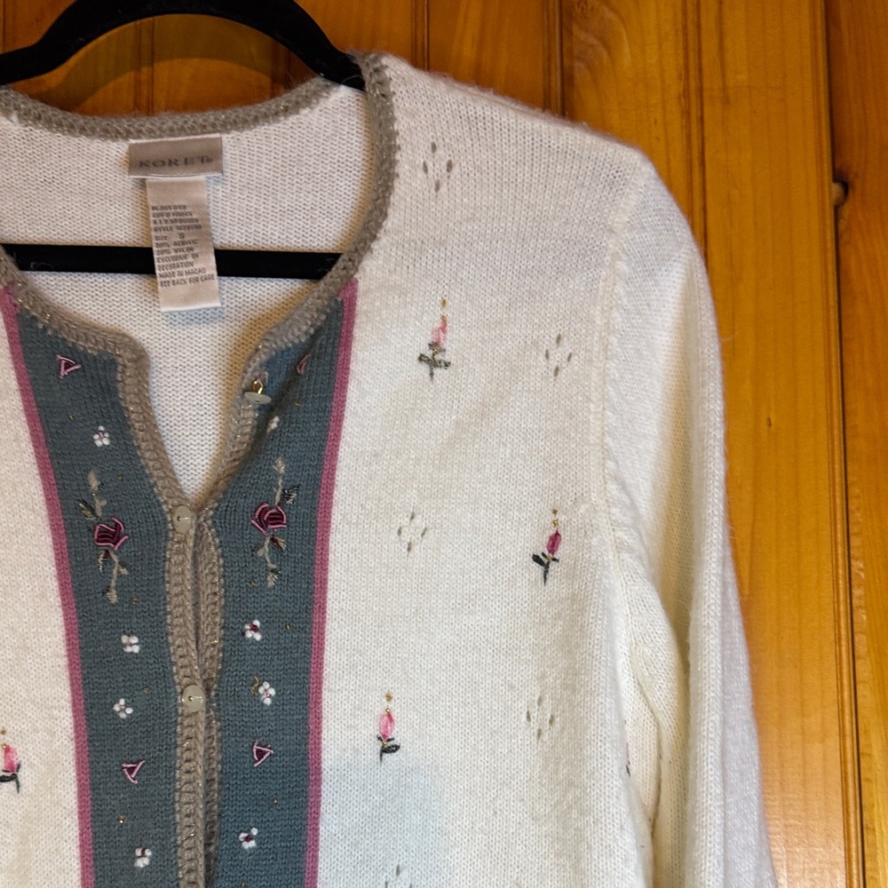 Koret Cream and Green Cardigan with Pink Accents - Picture 6 of 8